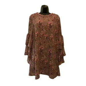 ADELAIDE Purple Floral Ruffle Layer Dress - size Large